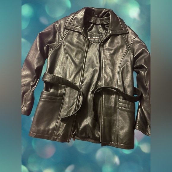 Wilson’s leather coat black women’s or men's small. - Picture 2 of 7